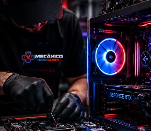 Técnico do Mecânico dos Games trabalhando em um PC Gamer